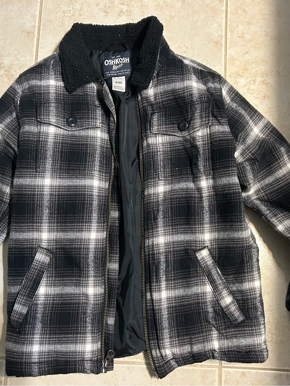 OshKosh B'gosh Black & Gray Plaid Sherpa-Lined Shirt Jacket
